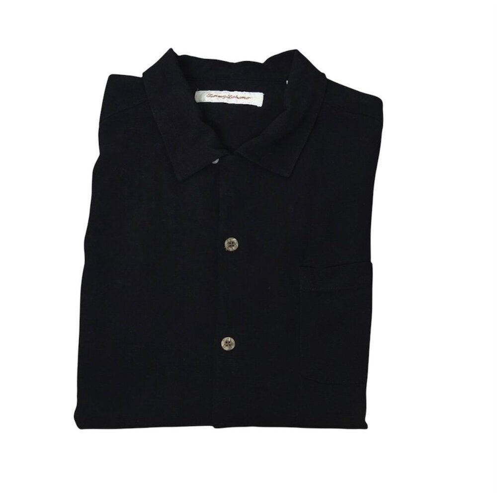 Tommy Bahama Silk Camp Shirt XL Black Basket Weave Y2K Button Front - Picture 8 of 9